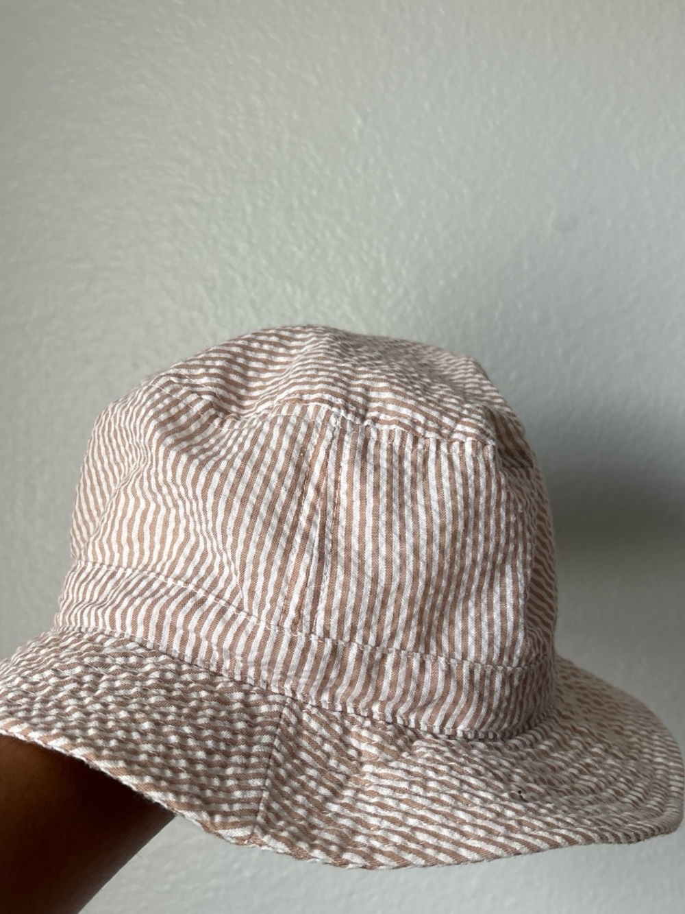 Urban Outfitters Tan and White Striped Bucket Hat